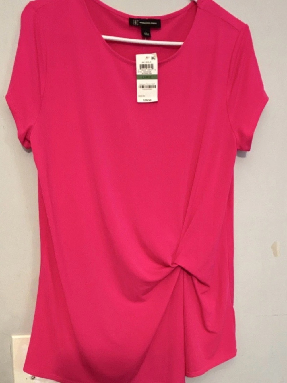 INC International Concepts Hot Pink Twist-Detail Short Sleeve Top